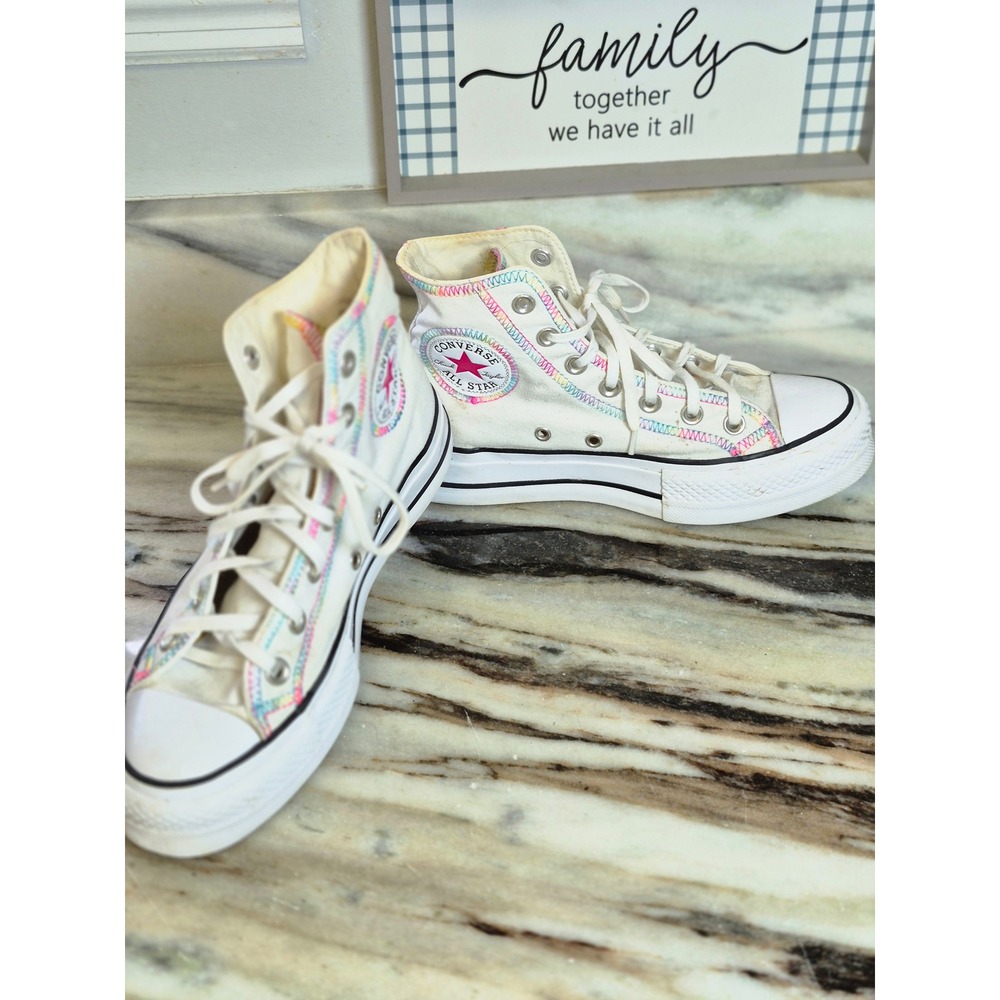 Converse Chuck Taylor All Star Platform White Rainbow Embroidery Women 7 Street - Picture 11 of 11
